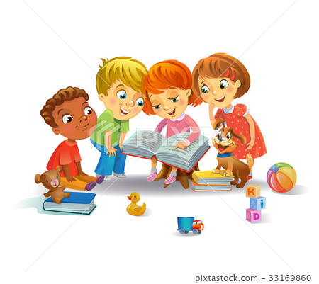 插图素材: cute children reading books
