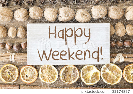 happyweekend,happynewyear 图库照片: christmas food flat lay, text happy weekend