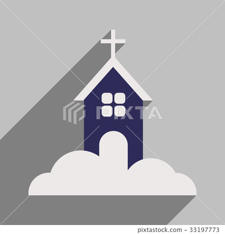 插图素材: flat icon with long shadow christmas church