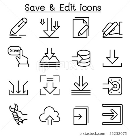 插图素材: save & edit data icon set in thin line style