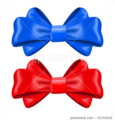 插图素材: red and blue silk ribbon bows. decoration element