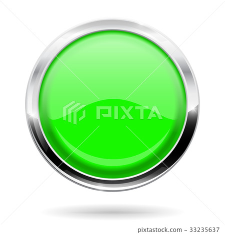 插图素材: green round button. web icon with chrome frame