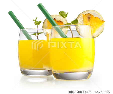 图库照片: welcome drink pineapple juice isolated on white