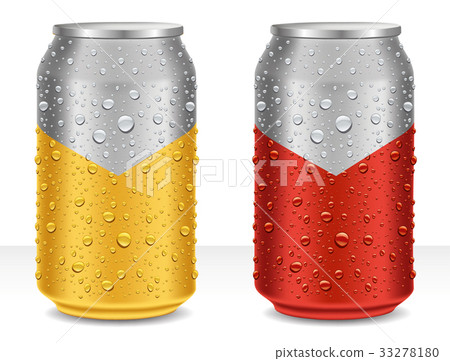 插图素材 aluminum tin cans in golden and red