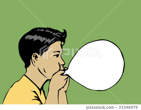 图库插图: boy blow up balloon-vector illustration