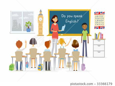 at school,at school思维导图 插图素材: english lesson at school - cartoon people