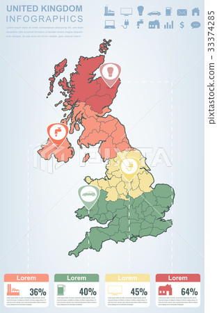 unitedkingdom地图,unitedkingdom 图库插图: united kingdom with infographic elements