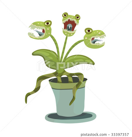 图库插图: carnivorous plant in a pot. vector illustration