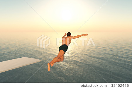 图库插图: man jumping from a diving board