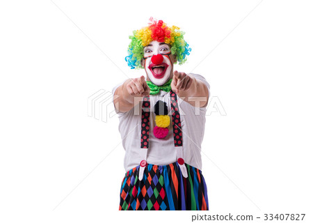 图库照片: funny clown acting silly isolated on white