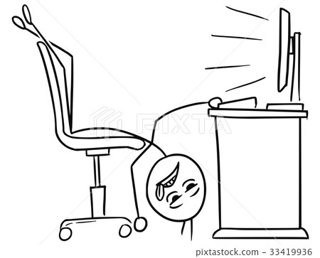 插图素材: stick cartoon of man lying on office chair tired