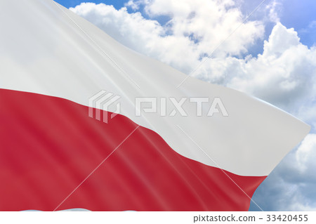 图库插图: 3d rendering of poland flag waving on blue sky