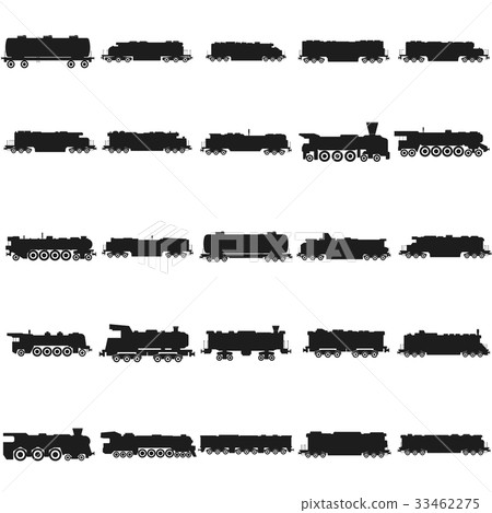 插图素材: train silhouettes set vector black icon on white