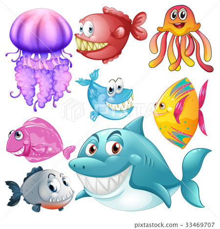 sea animals,sea creatures 图库插图: different types of sea animals