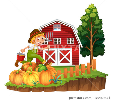 插图素材: farmer working on pumpkin garden