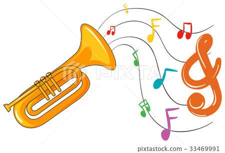 插图素材: trumpet with music notes in background