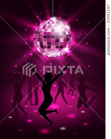 插图素材 silhouette people dancing in night-club disco