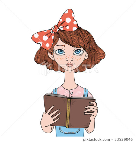 插图素材: pretty girl reading a book. young woman portrait