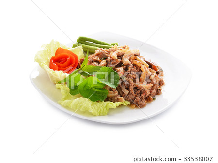 图库照片: spicy minced pork salad, minced pork