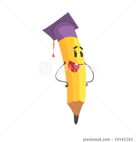插图素材: cute cartoon yellow pencil character wearing