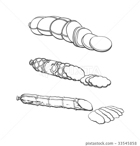 插图素材: vector sketch different sausage type set isolated