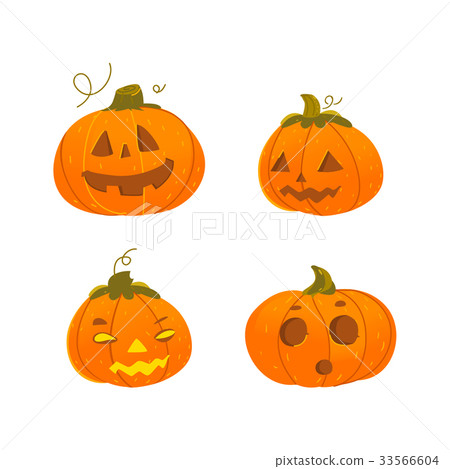 插图素材: set of cartoon halloween pumpkin jack-o-lanterns