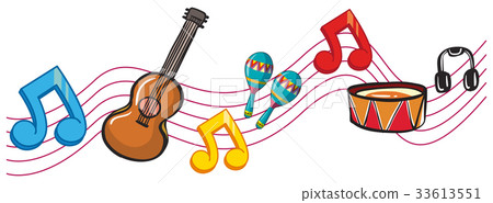 图库插图: musical instruments and music notes in background