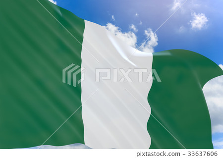 插图素材: 3d rendering of nigeria flag waving on blue sky