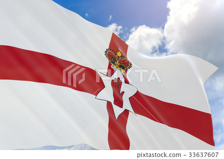 图库插图: 3d rendering of northern ireland flag wave on sky