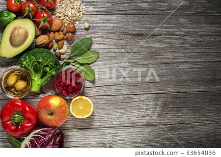 图库照片: healthy food with vegetable and fruits