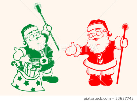图库插图: drawing of santa claus with gifts