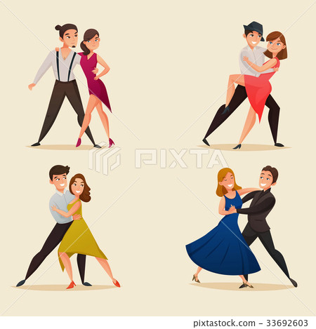 插图素材: dance pairs retro cartoon set