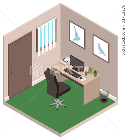 图库插图: personal study private office room. computer, desk