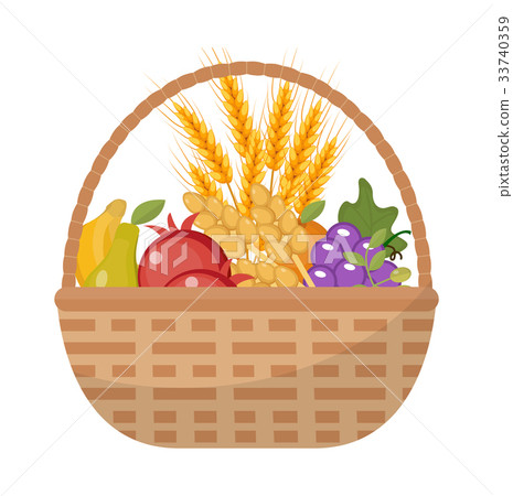图库插图: vegetables and fruit in a wicker basket icon of a