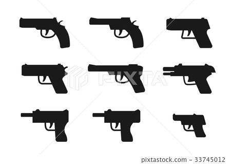 插图素材: set of gun icon in silhouette style, vector