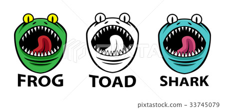 插图素材: angry frog, toad and shark mascots, vector