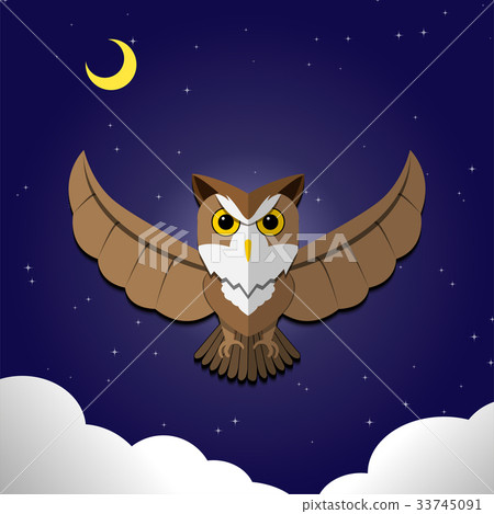 图库插图: flying owl on night background,front view, vector