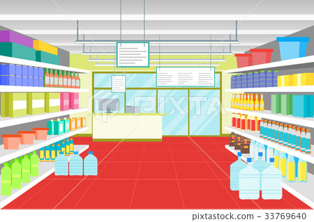 插图素材: cartoon interior shop or supermarket with