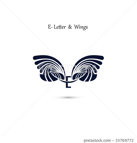 插图素材: e-letter sign and angel wings.monogram wing vector