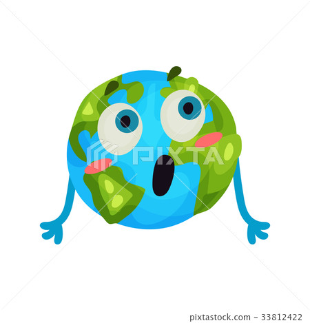 插图素材: cute cartoon surprised earth planet emoji, funny