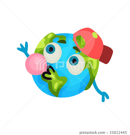 图库插图: cute cartoon funny earth planet emoji wearing red