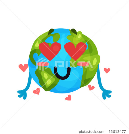 插图素材: cute cartoon funny earth planet emoji in love