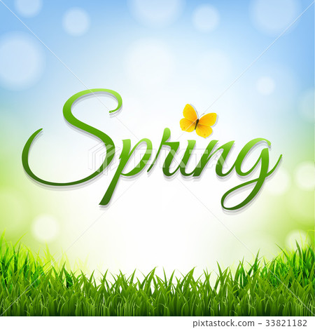 插图素材: spring nature background with grass border