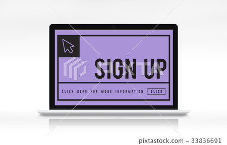 插图素材: sign up in text with mouse pointer icon