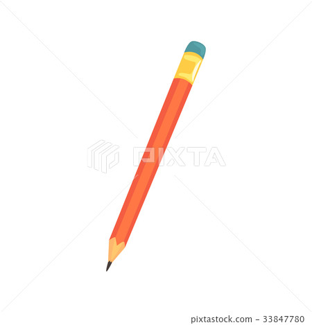 图库插图: red sharpened pencil with eraser, office tool
