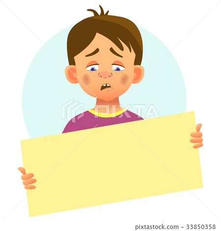 插图素材: sad boy holding blank poster
