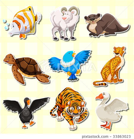 插图素材: sticker design with cute animals