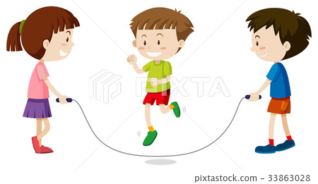 插图素材: three kids jumping rope