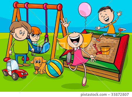 插图素材: cartoon children characters on playground