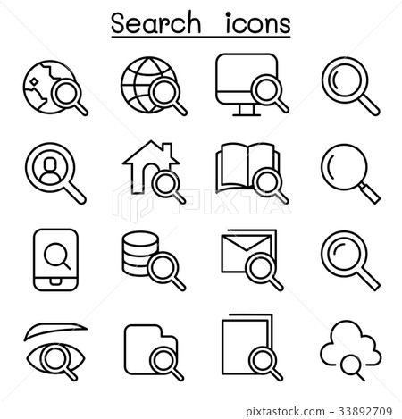 插图素材: search icon set in thin line style